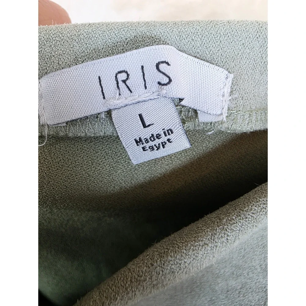 IRIS Sage Green‎ Faux Suede 2 Piece Set Crop Top and Mini Slit Skirt ISET135 L